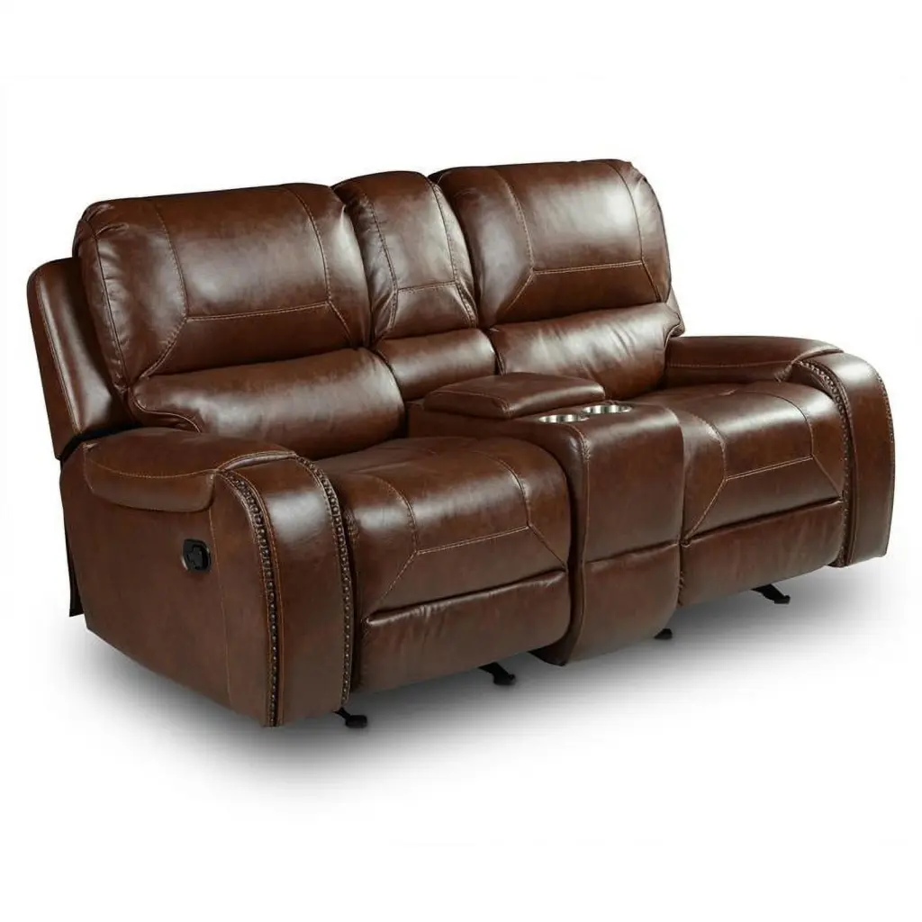 Pemberly Row Brown Faux Leather Manual Glider Recliner Loveseat - Comfortable Sofa