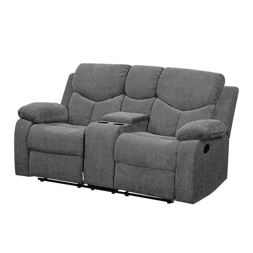Pemberly Row Chenille Motion Reclining Loveseat Console Gray