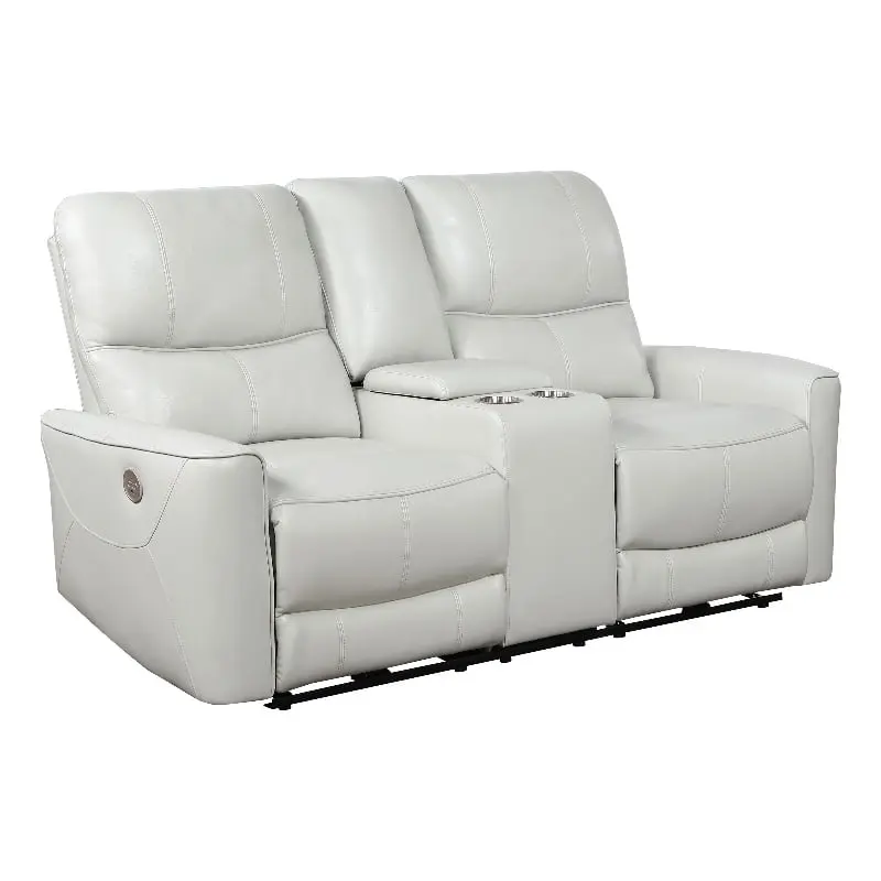 Pemberly Row Faux Leather Power Reclining Loveseat Console Ivory - Modern Living Room Furniture