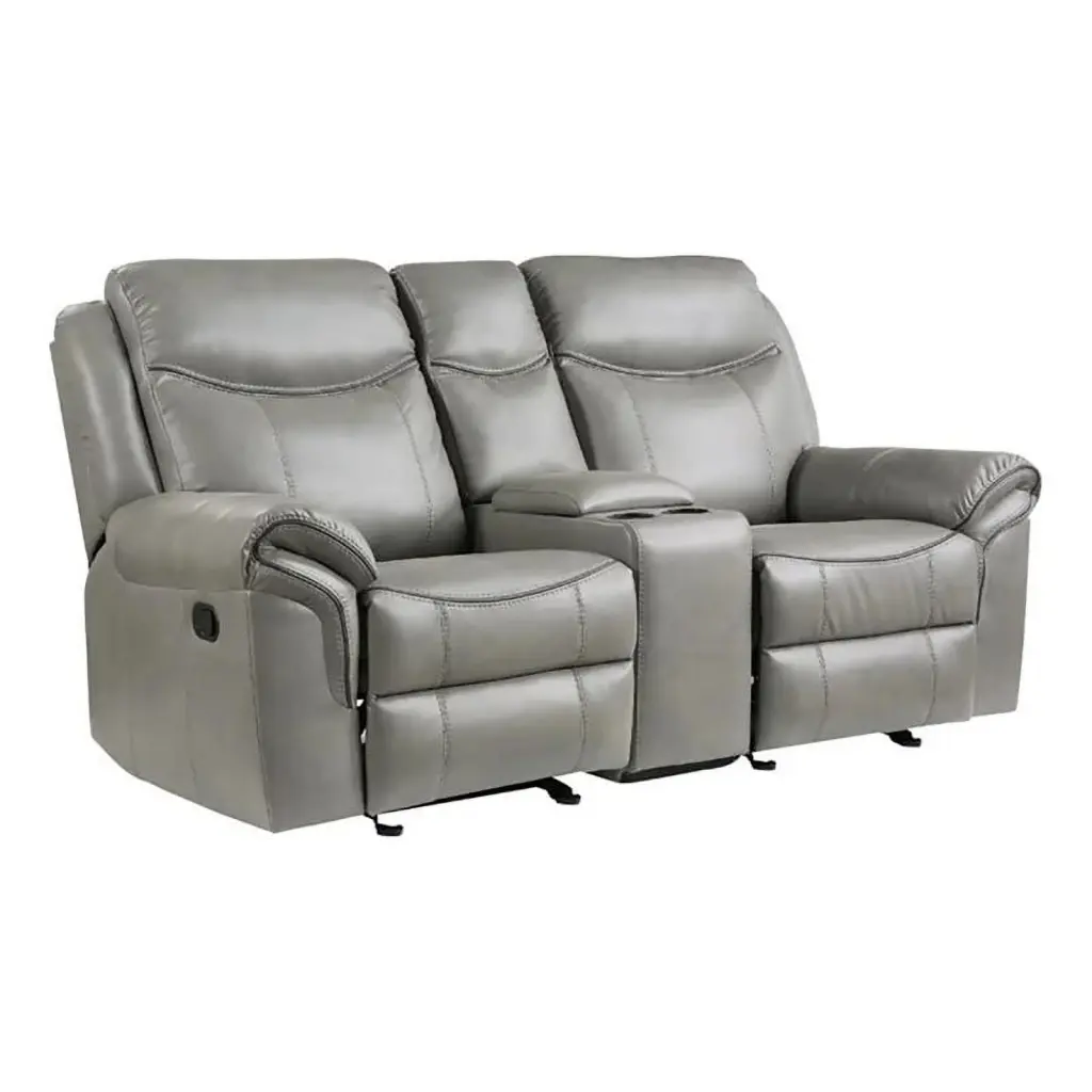 Pemberly Row Traditional Faux Leather Double Glider Reclining Loveseat Gray