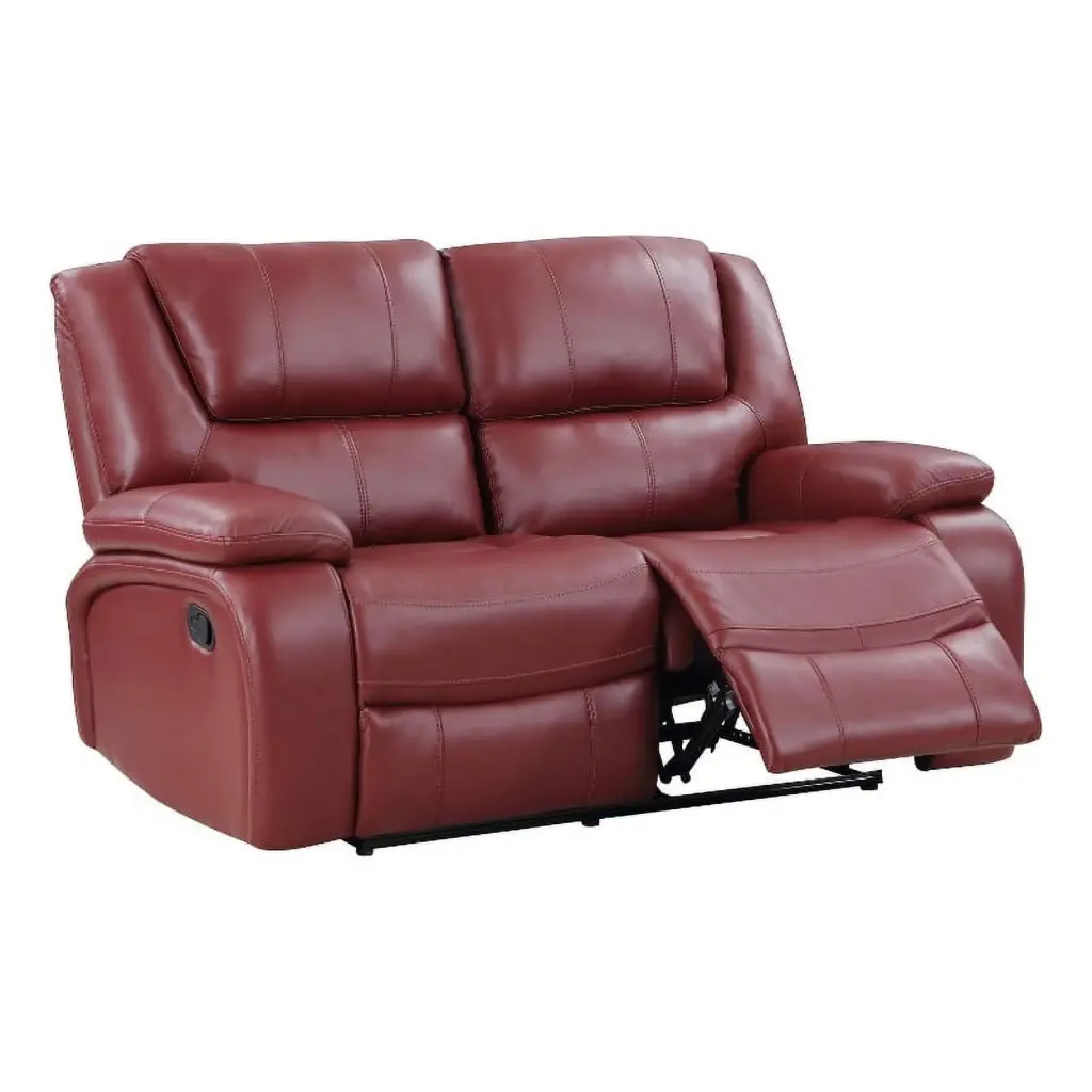 Pemberly Row Transitional Faux Leather Motion Loveseat Red Recliner