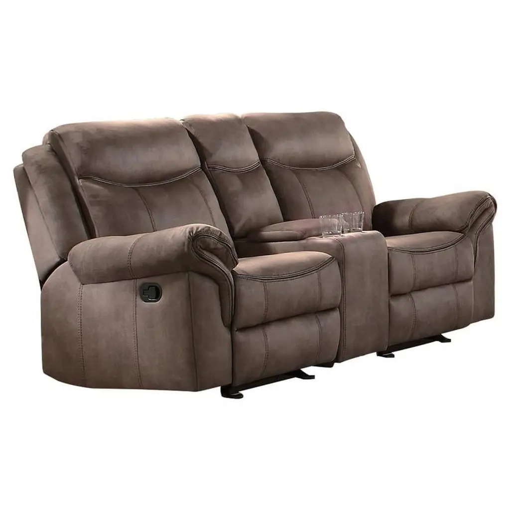 Pemberly Row Transitional Microfiber Double Glider Reclining Love Seat Brown