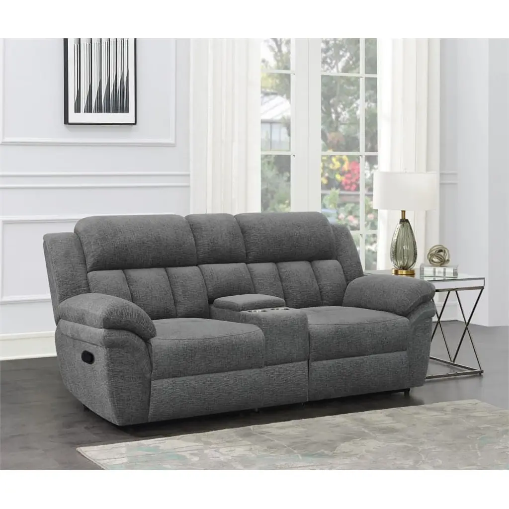 Pemberly Row Upholstered Modern Motion Loveseat Console Charcoal - Reclining Two-Seater Sofa