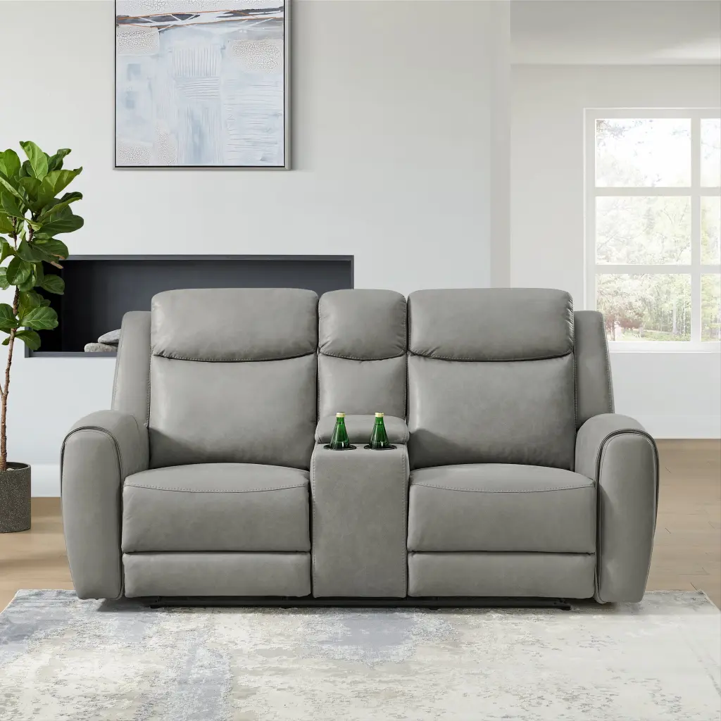 Roundhill Furniture Wesley Transitional Manual Reclining Loveseat Cup Holders Gray