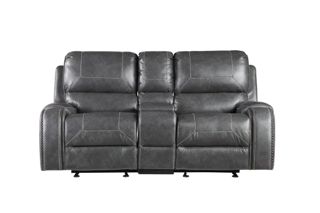 Steve Silver Keily Reclining Faux Leather Loveseat Console Gray - Modern Living Room Furniture Steve Silver Co.