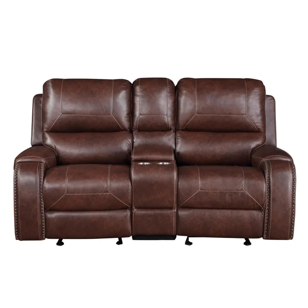 Steve Silver Keily Reclining Faux Leather Loveseat Console Cinnamon Brown Steve Silver Co.