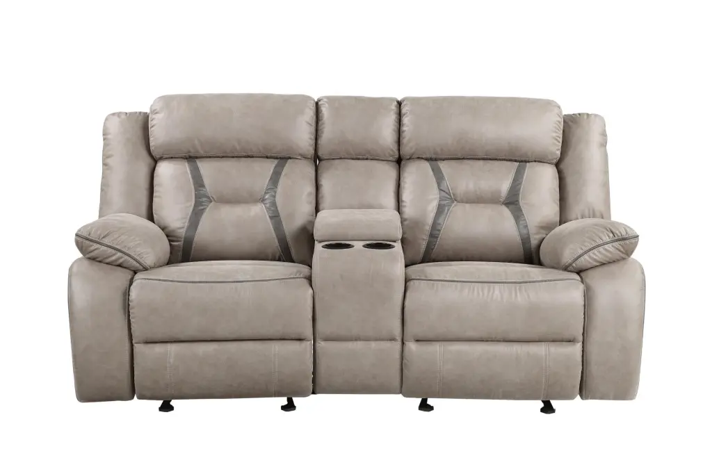 Steve Silver Tyson Leatherette Glider Reclining Loveseat Console Taupe - Comfortable Glider Sofa Steve Silver Co.