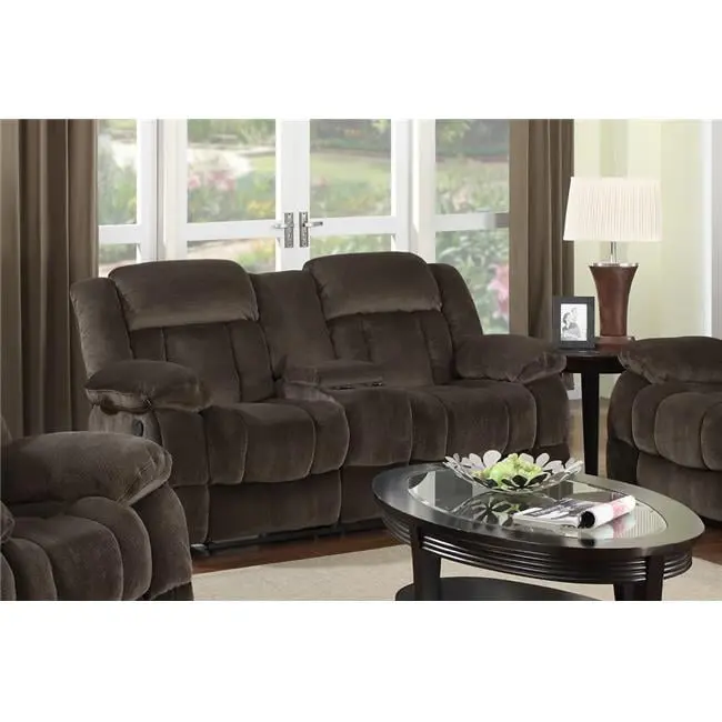 Sunset Trading Teddy Bear Reclining Loveseat Console Cocoa Brown