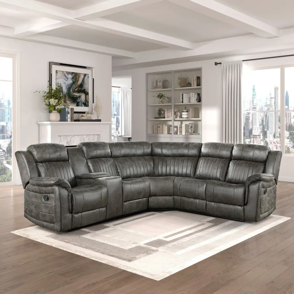 3-Piece Reclining Sectional Sofa Couch Console Solid Wood Modern Luxury Gray Living Room Furniture Esofastore
