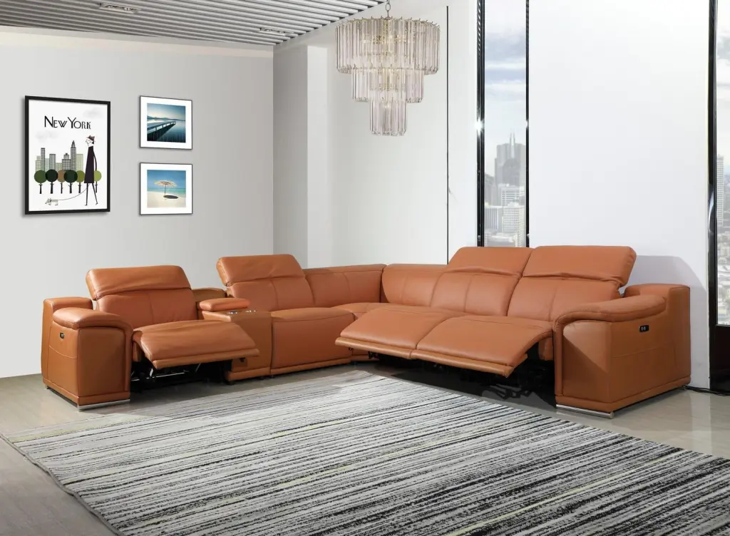 CAMEL Italian Genuine Leather 3PWR 6 Reclining Sectional UR9762 Global United