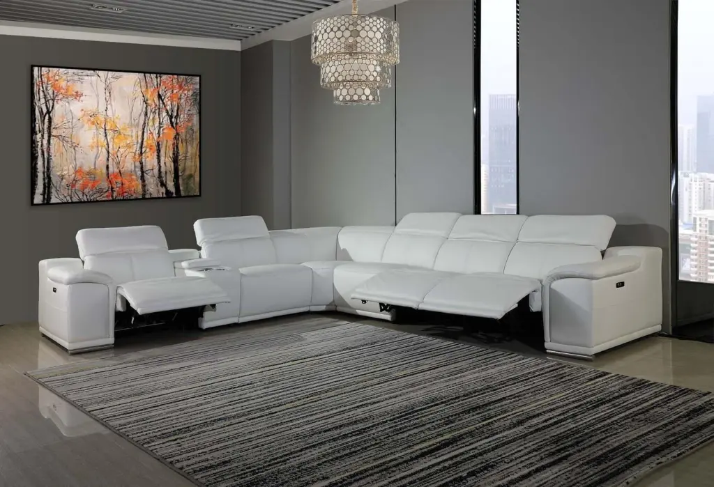WHITE Italian Genuine Leather 3PWR Reclining Sectional Sofa UR9762 Global United