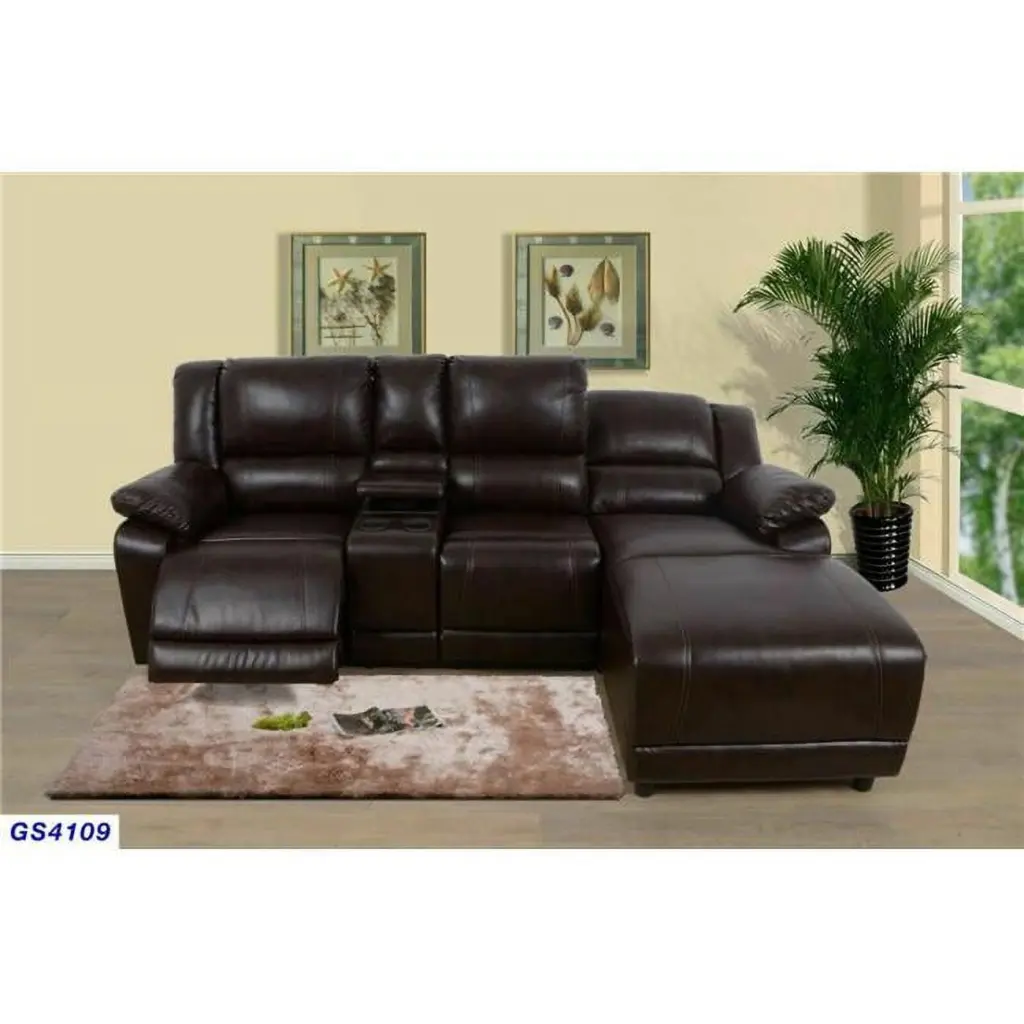 Golden Coast Furniture 2-Piece Bonded Leather Recliner Sectional Couch Set Brown