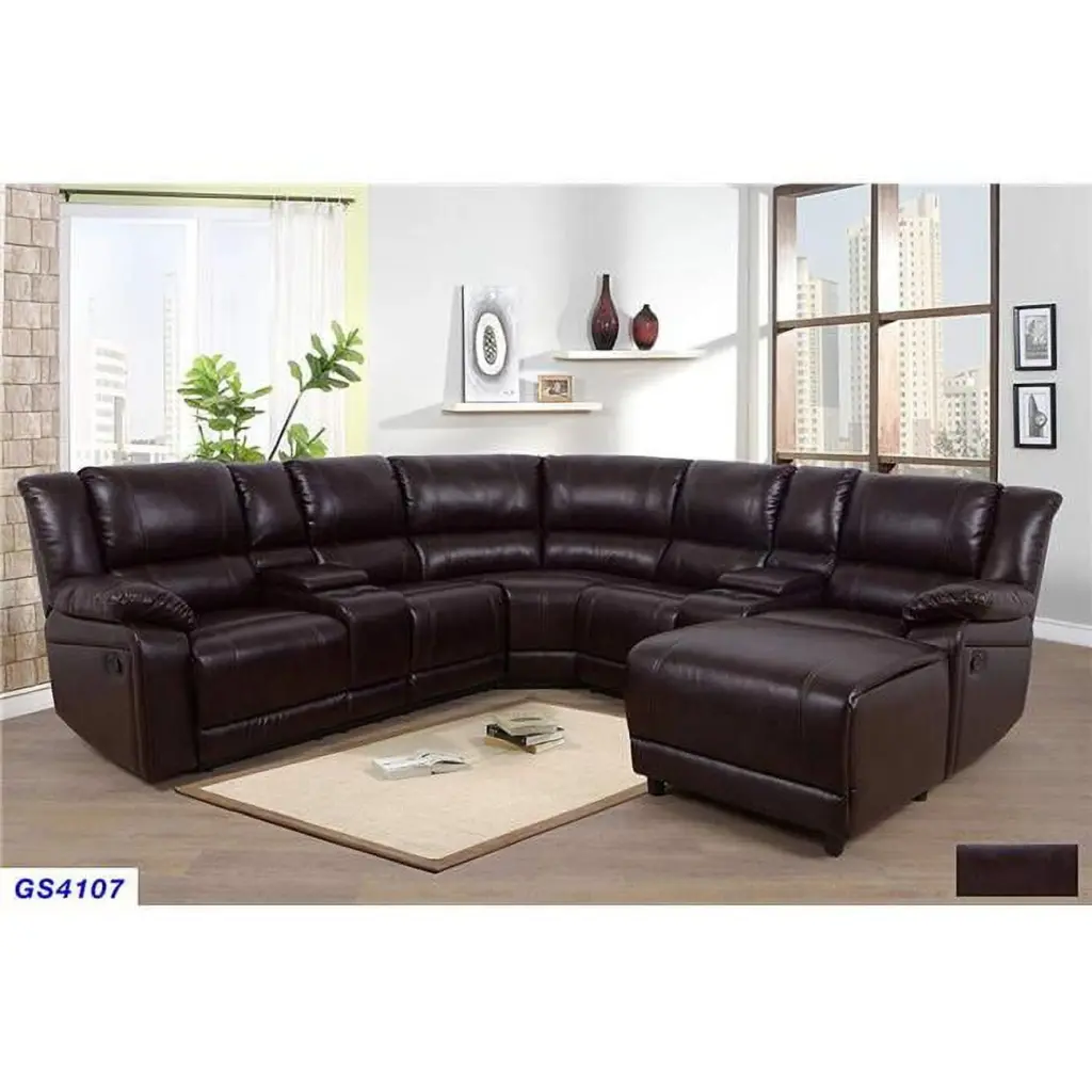 Lifestyle Furniture LSFGS4107 5 Piece Recliner Sectional Sofa Set Push Back Chaise and 2 Cup Holder Consoles