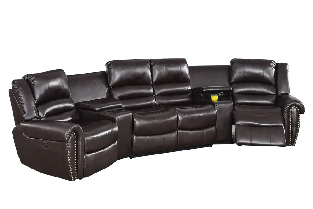 Poundex Furniture Bonded Leather Motion Sectional Dark Brown