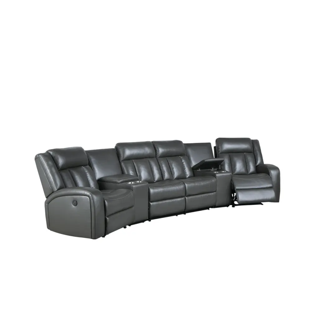 Max 5-Piece Modern Manual Recliner Sectional Set Gray Vegan Faux Leather - Saltoro Sherpi Design