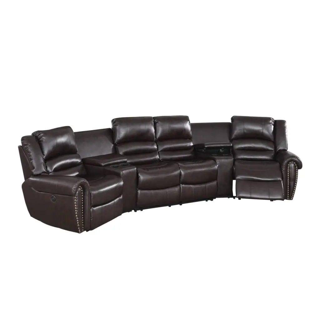 Zib Power Reclining Sectional Sofa Set USB Port Rich Brown Bonded Leather - Saltoro Sherpi