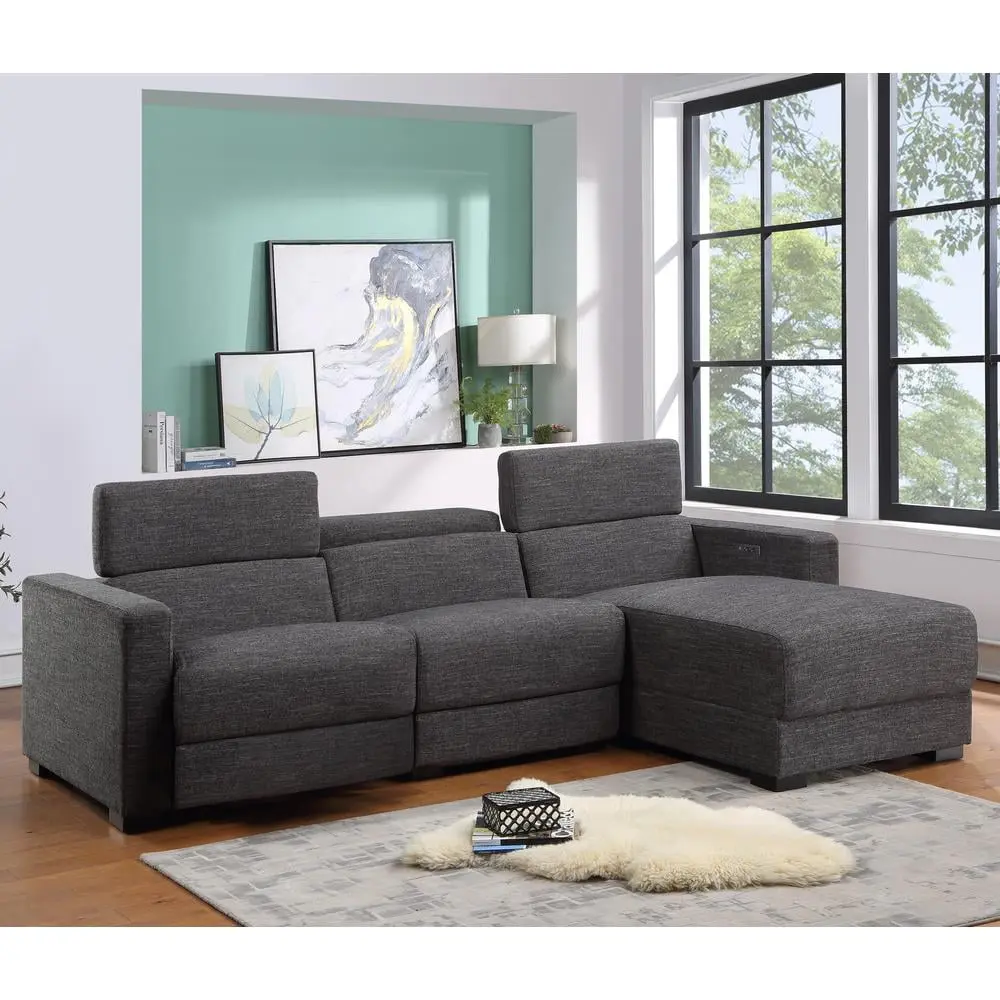 Zara Dark Gray Polyester Fabric Power Reclining Sectional Sofa Steve Silver Company