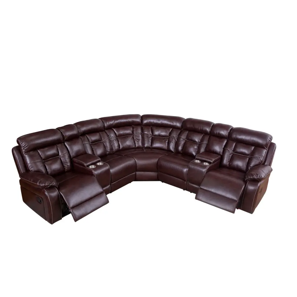 Brown Manual Reclining Sectional Sofa PU Material and Solid Wood Structure Wodine