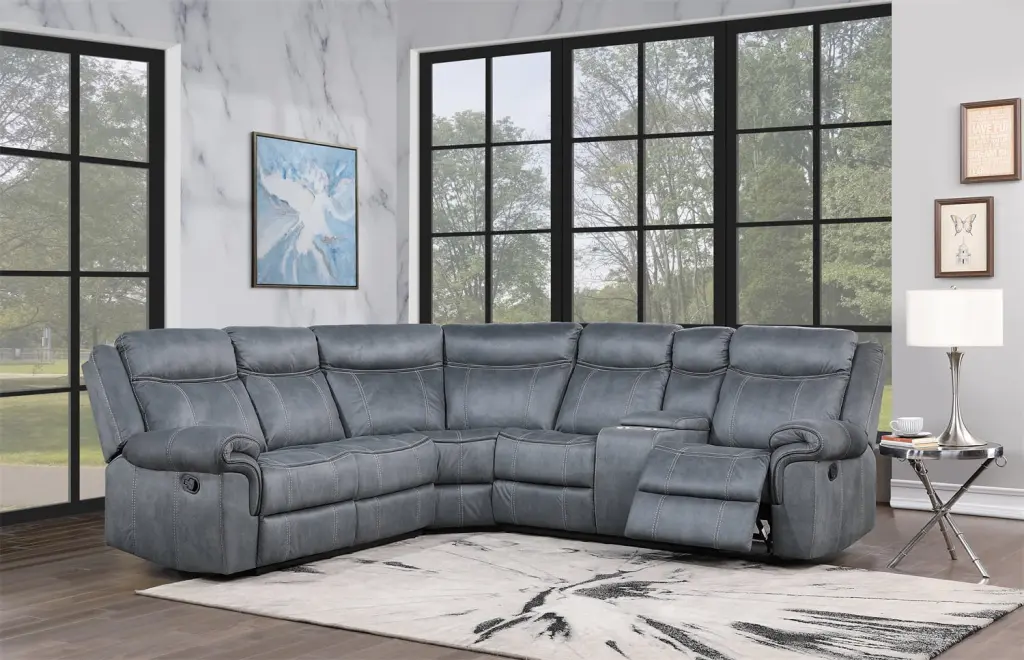 Manual Reclining Sectional Sofa Cup Holders USB Ports and Console Storage Gray Velvet ARCTICSCORPION