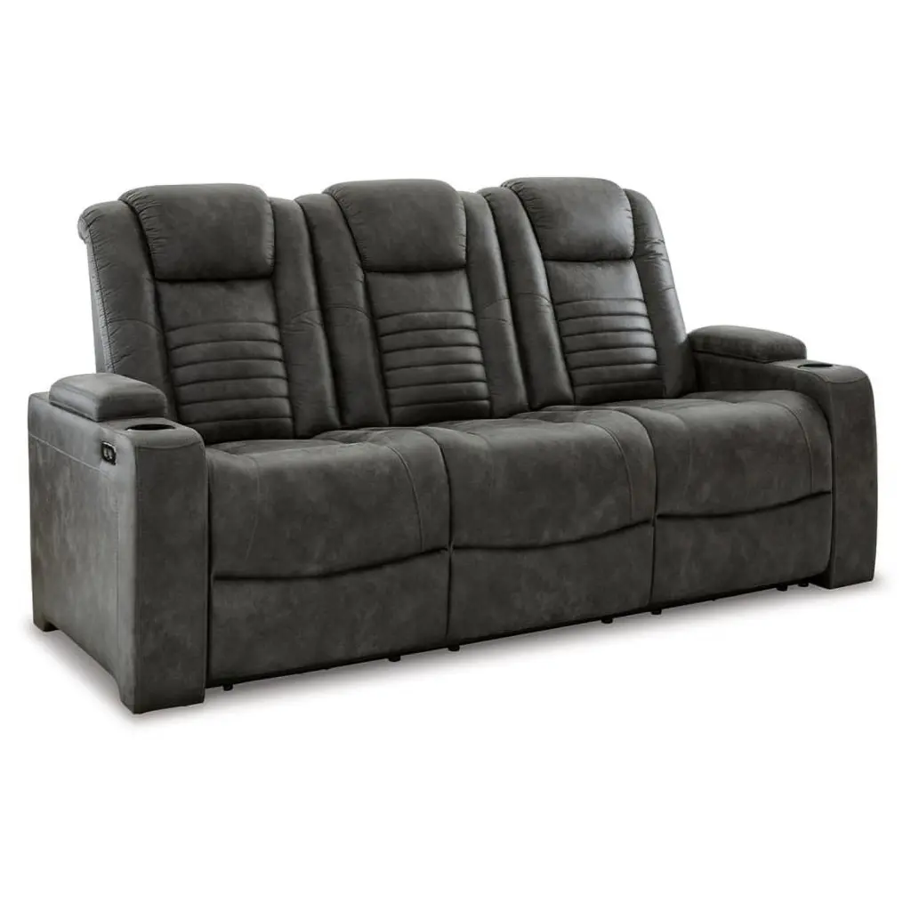 Ashley Furniture Soundcheck Faux Leather Reclining Sofa Headrest Gray
