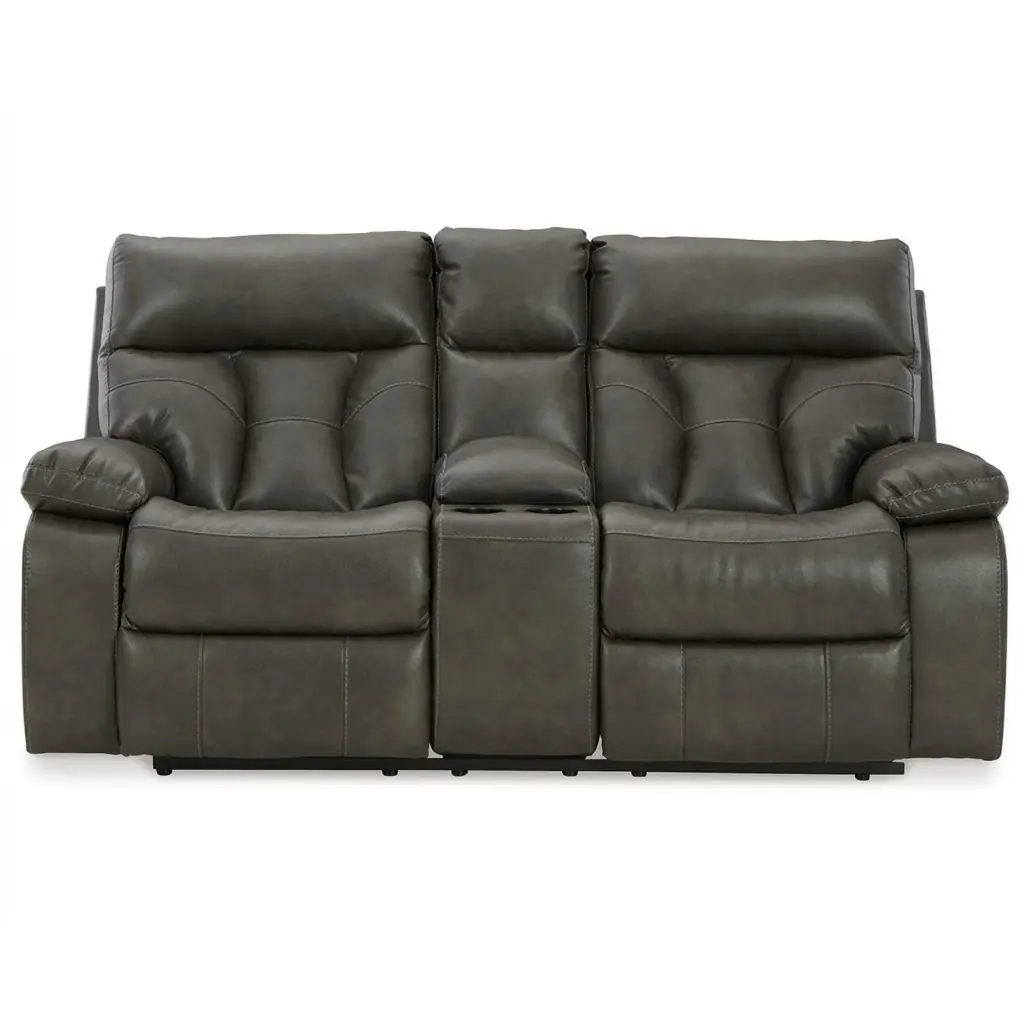 Ashley Furniture Willamen Faux Leather Double Reclining Loveseat Black