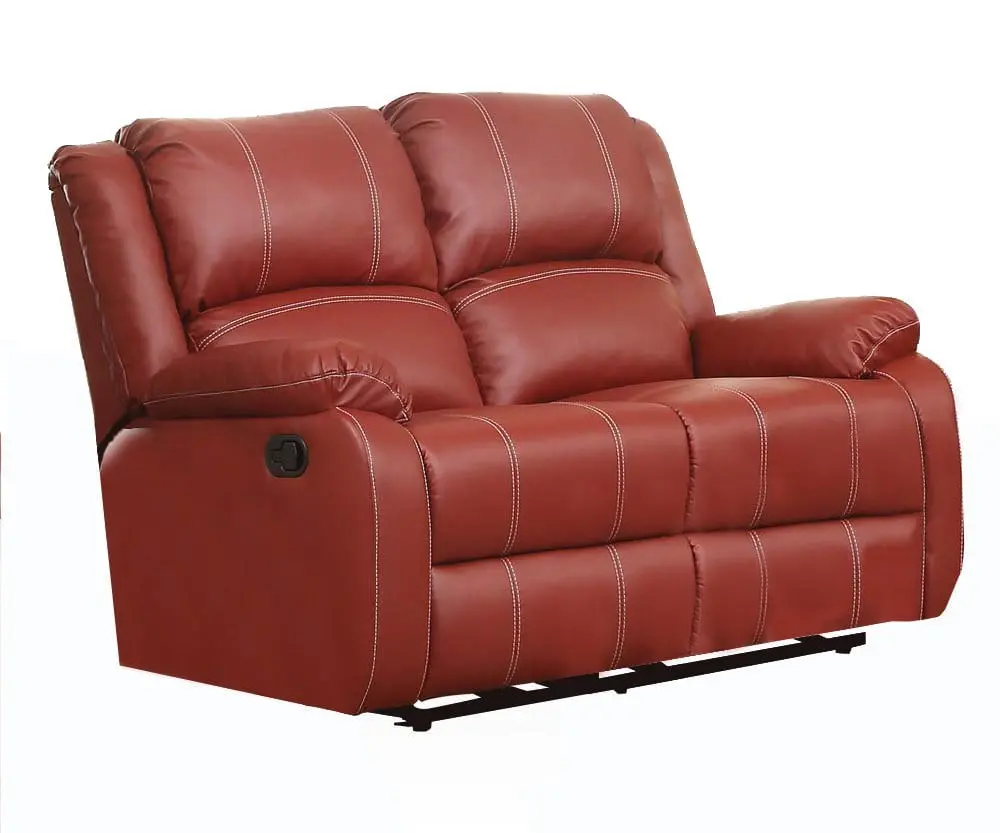 Faux Leather Upholstered Dual Recliner Loveseat Red Benzara