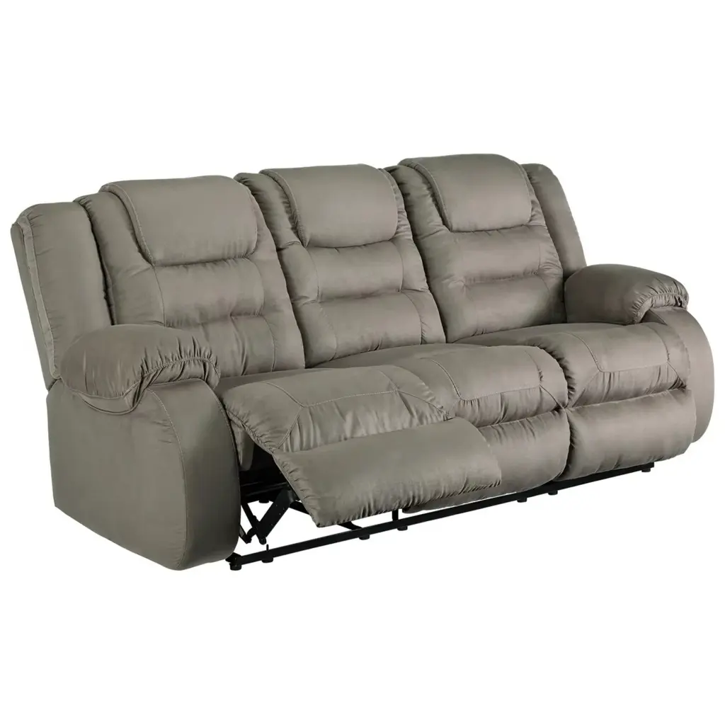 Manual Reclining Sofa Fabric Upholstery and Pull Tab Gray Benzara