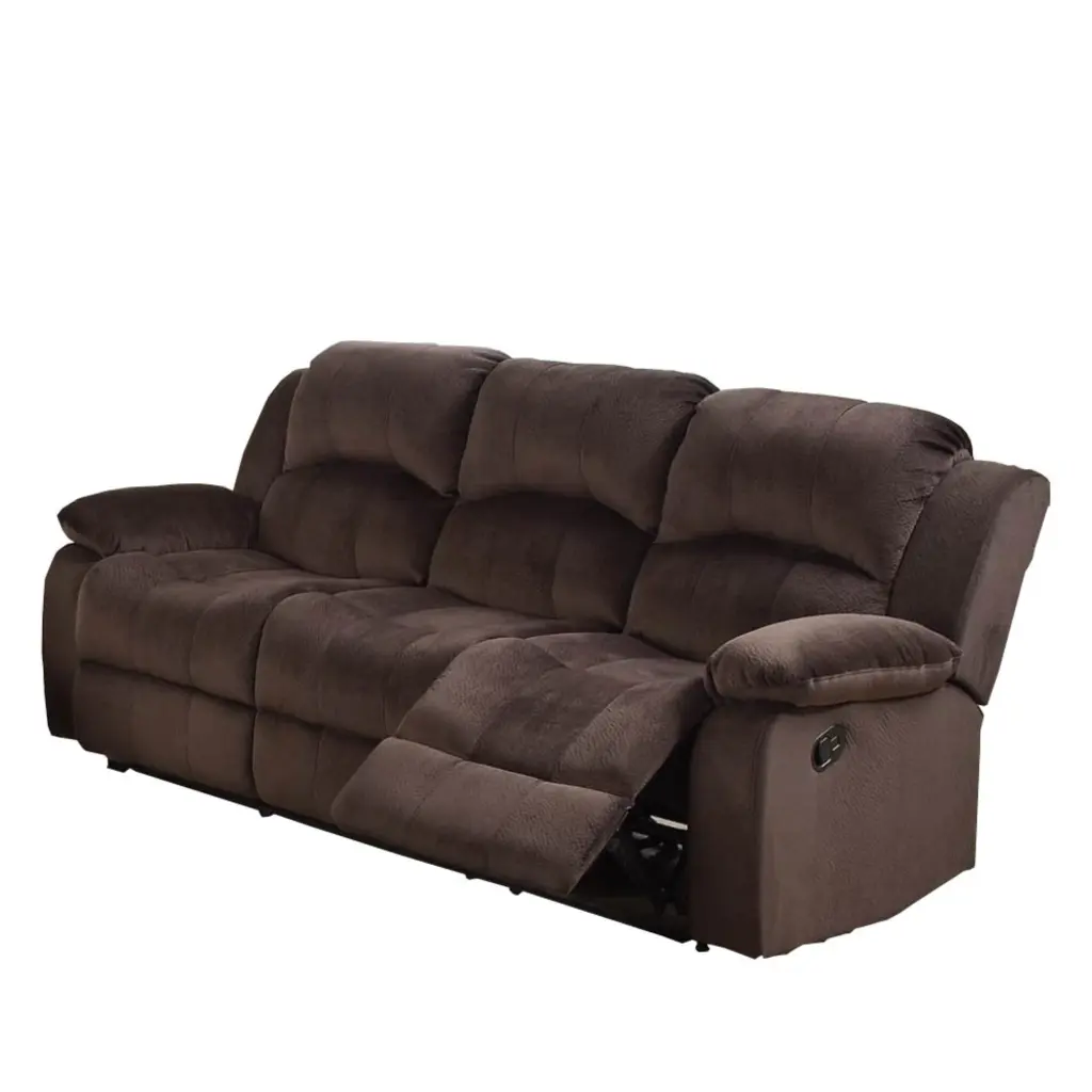 Plushy Solid Pine Chocolate Padded Suede and Plywood Reclining Sofa Benzara