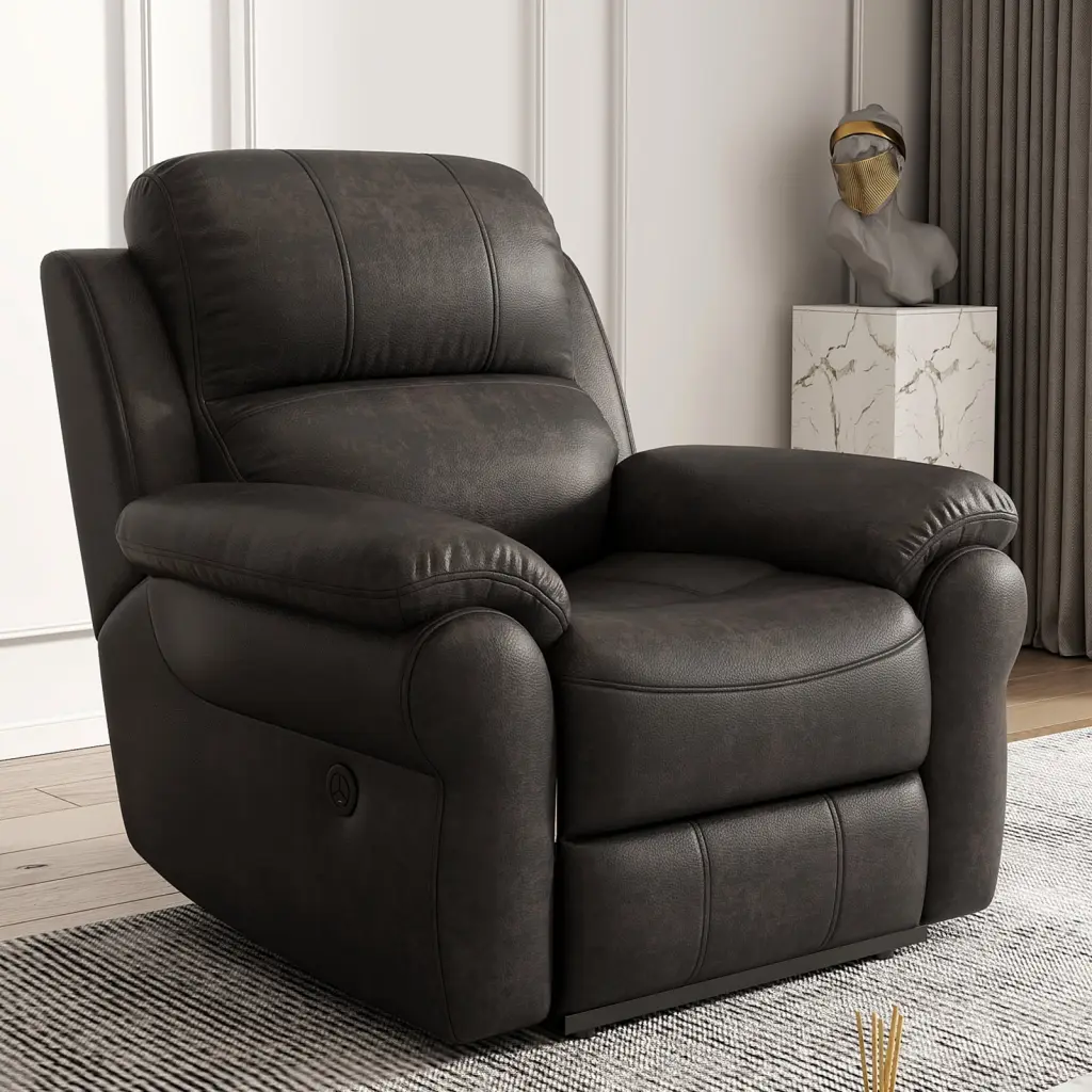 Double Reclining Sofa Drop-Down Cup Holders Sleek Black Luxury Bonzy Home