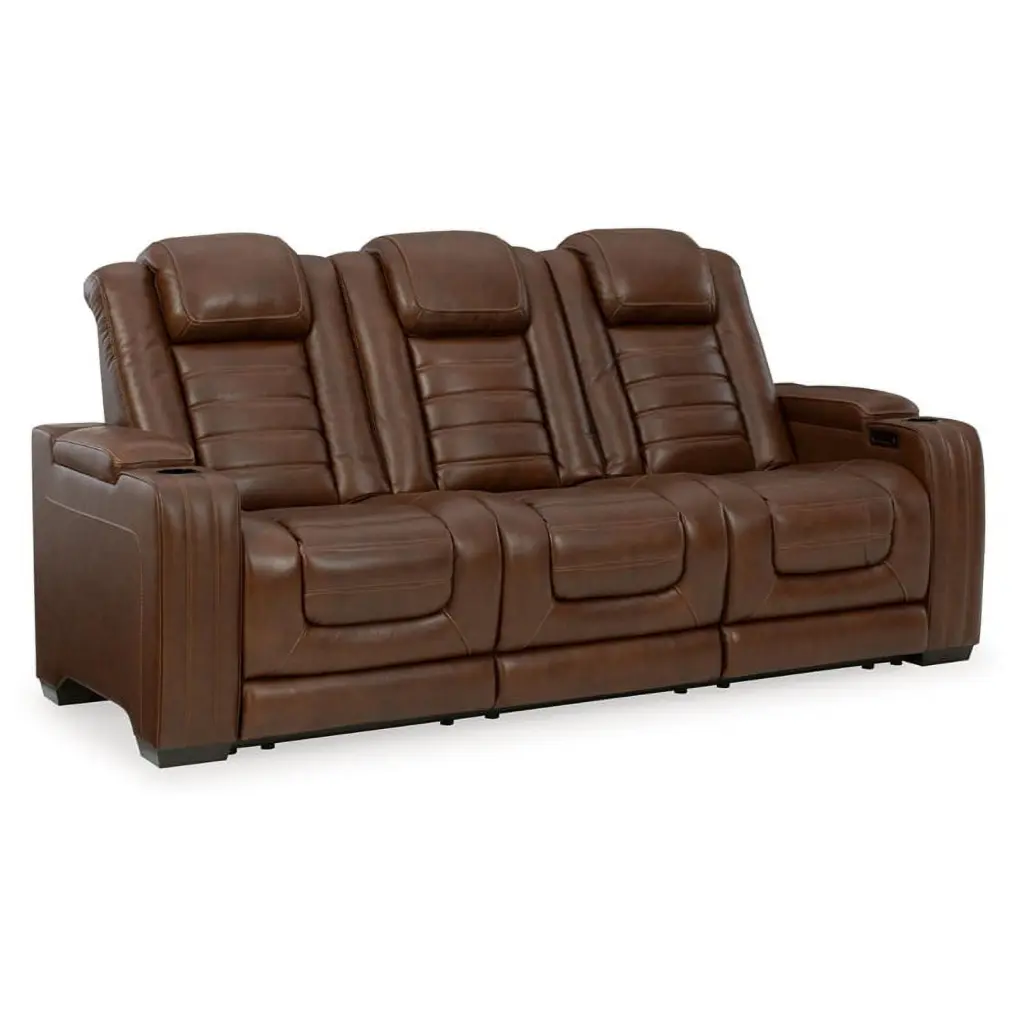 Bowery Hill Leather Reclining Sofa Headrest Chocolate - Comfortable Recliner Sofa