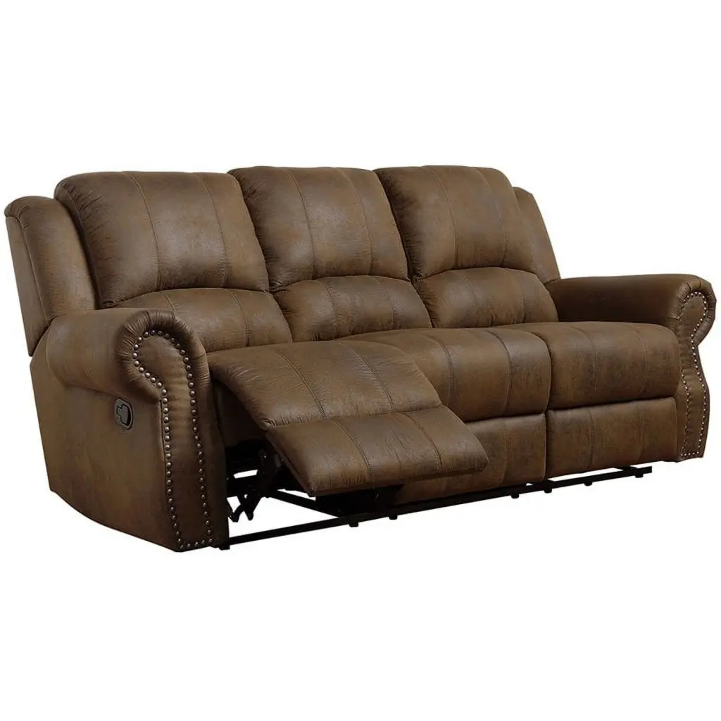 Bowery Hill Reclining Sofa Nailhead Trim Brown