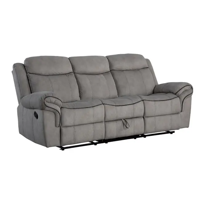 Fabric Upholstered Motion Sofa Console and Cup Holder Gray DeluxDesigns