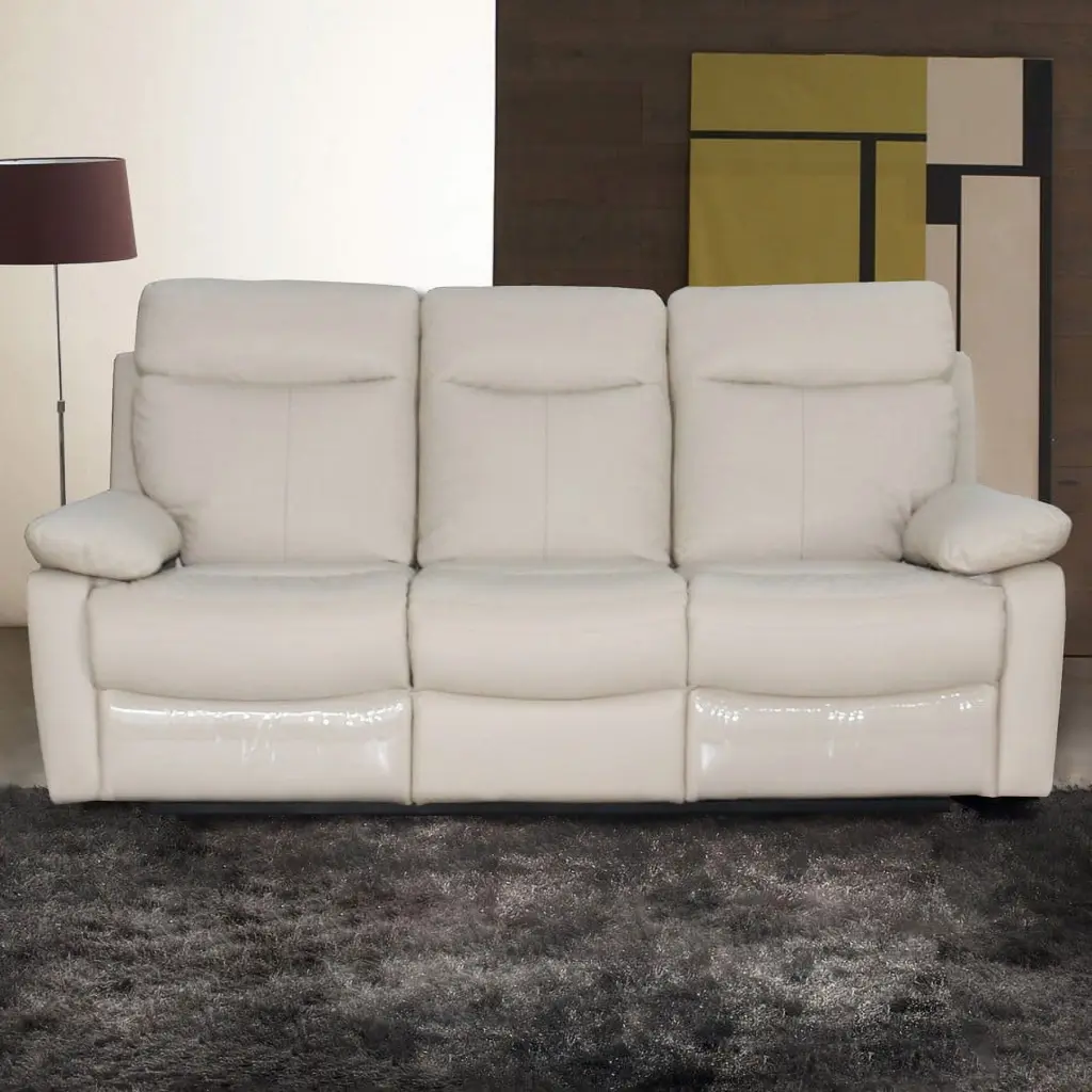 Taupe Leather Match Reclining Living Room Sofa Plush Cushioning HomeRoots