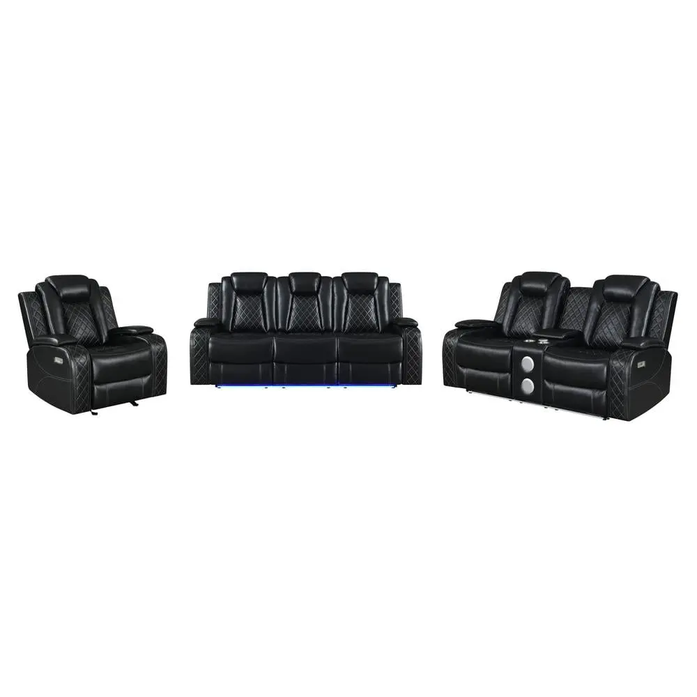 New Classic Furniture Orion Black Leather Power Sofa Dual Recliners