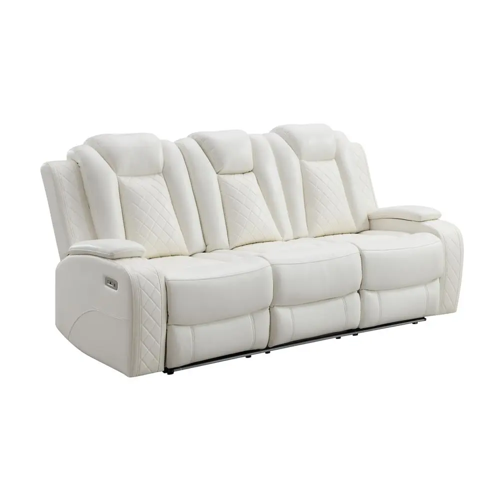 New Classic Furniture Orion Leather Sofa Dual Recliners White