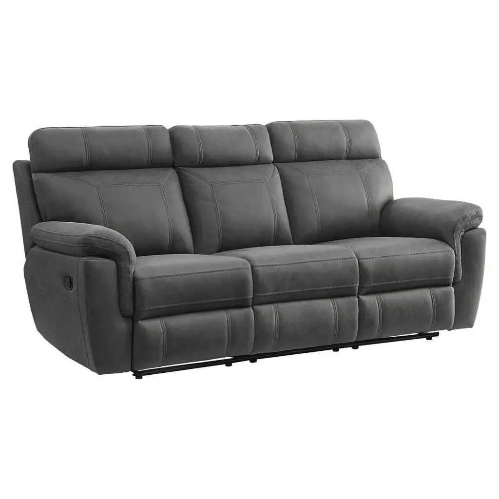 Pemberly Row Gray Modern Microfiber Double Reclining Sofa Cup Holders
