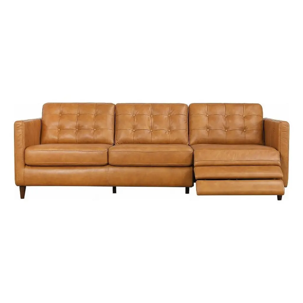 Pemberly Row Mid-Century Tan Leather Power Right-Facing Recliner Sofa