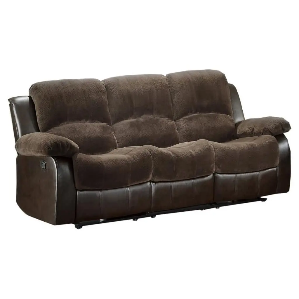 Pemberly Row Traditional Microfiber Double Reclining Sofa Chocolate