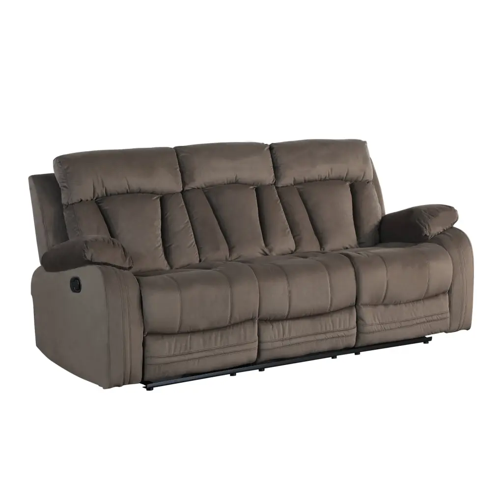 Reclining Transitional Sofa Brown High-Quality Bella Fabric Kiln-Dried Hardwood Frame Ponnky