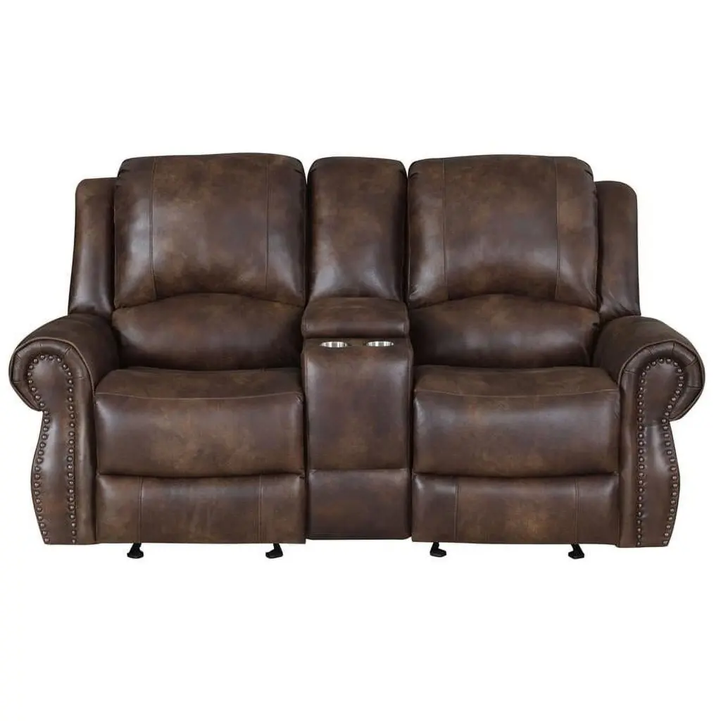 Navarro Saddle Brown Faux Leather Reclining Console Loveseat Steve Silver Company