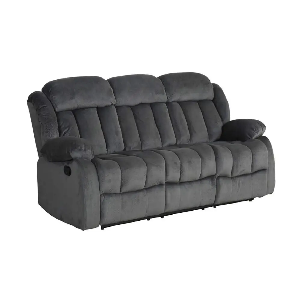 Hamptons Collection 87 Grey Overstuffed Microsuede Fabric Reclining Sofa