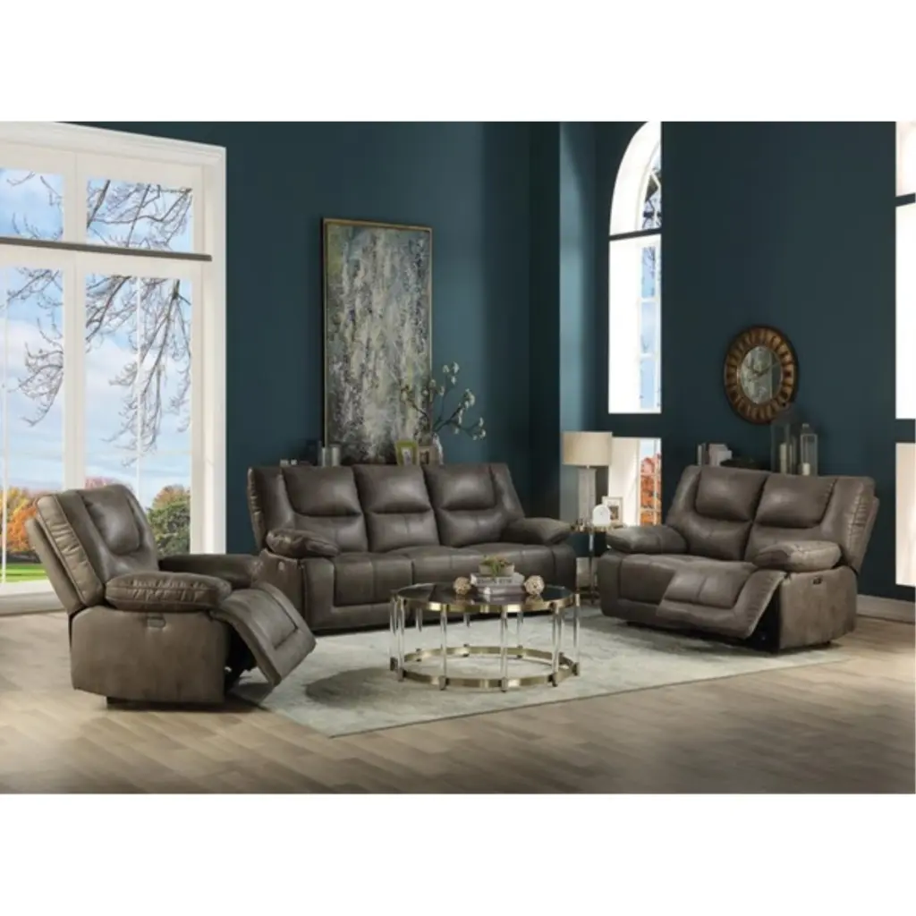 Ergode Loveseat Power Motion Gray Leather-Aire Comfortable Seating
