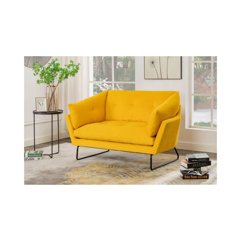 Homestock Renaissance Rhapsody Yellow Velvet Contemporary Loveseat Stylish