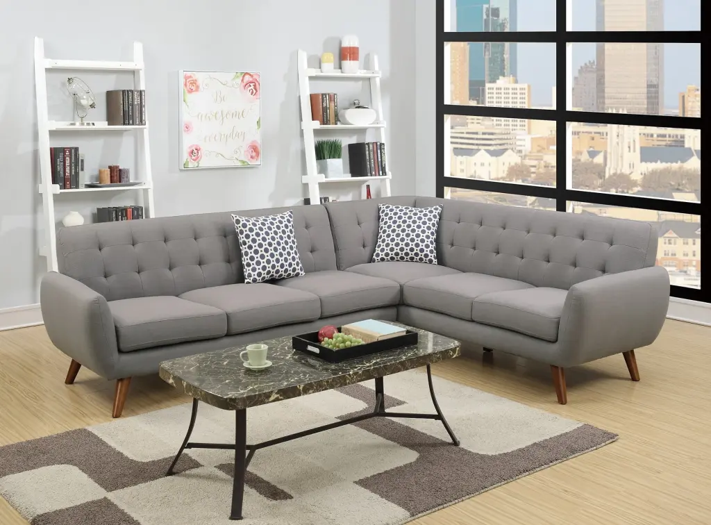 Retro Modern Grey Classic Sectional Sofa Loveseat Wedge Couch Linen Like Fabric Esofastore
