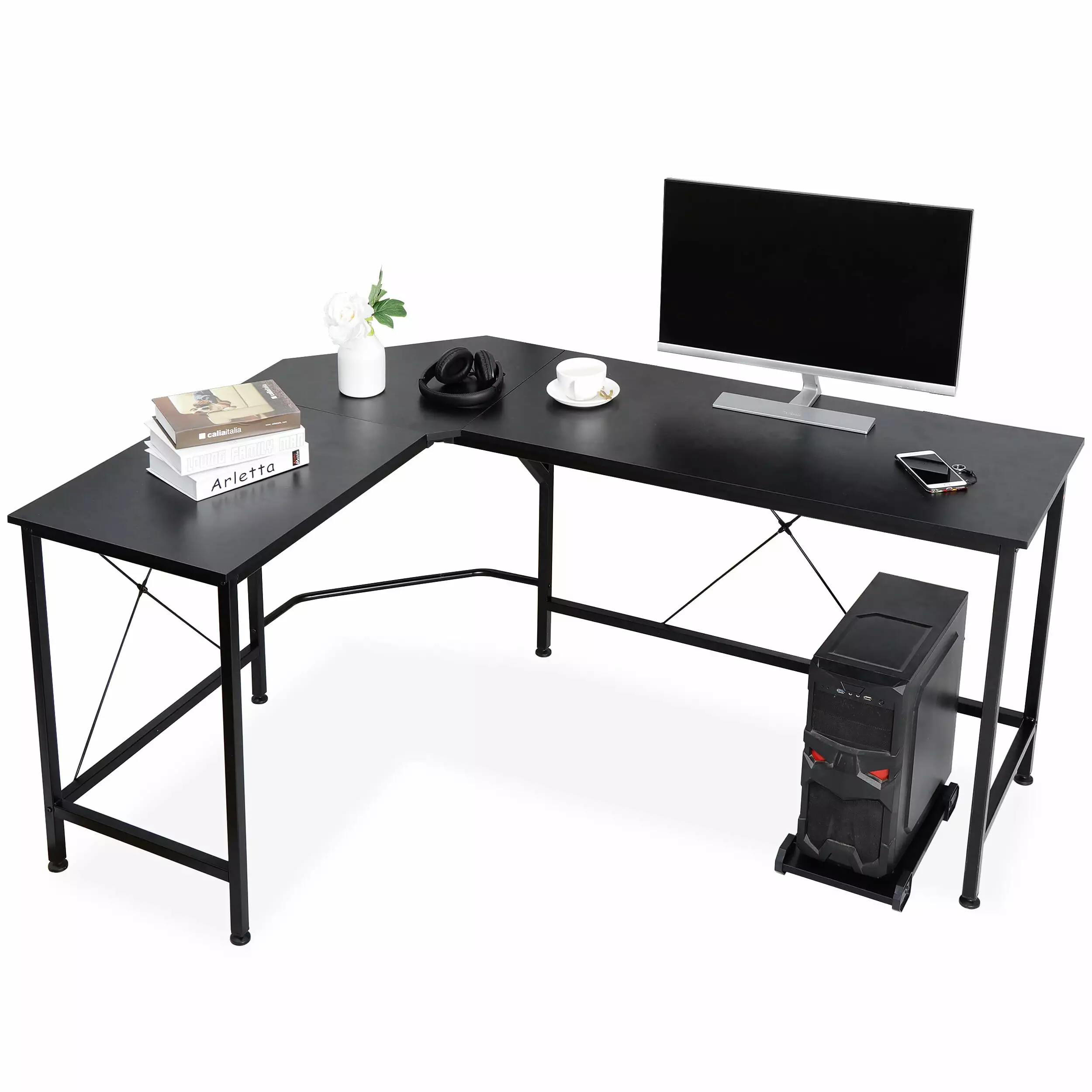 ZenSports 66 Large L-Shaped Gaming Desk Reversible MDF Computer Desk Black