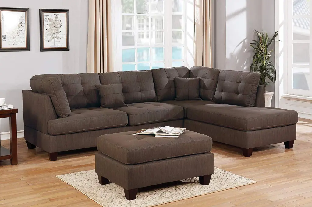 Modern 3Pcs Reversible Linen-Like Fabric Sectional Sofa Set Pillows Amazing Choice