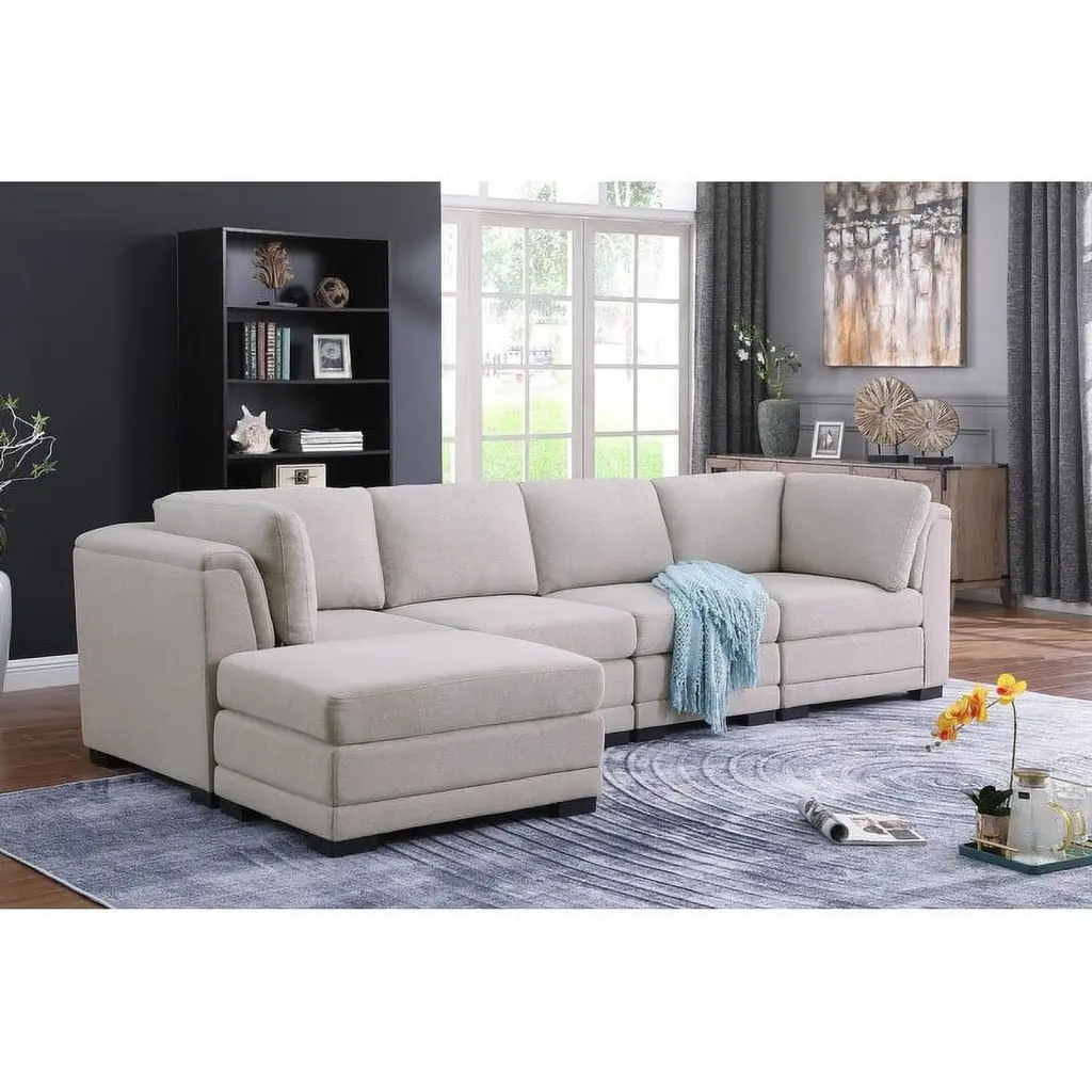 Kristin Light Gray Linen Fabric Reversible Sectional Sofa Ottoman Bed Bath & Beyond