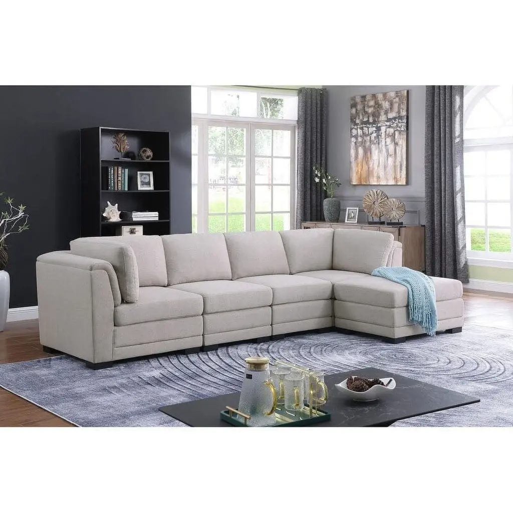 Kristin Light Gray Linen Fabric Reversible Sectional Sofa Ottoman Bed Bath & Beyond