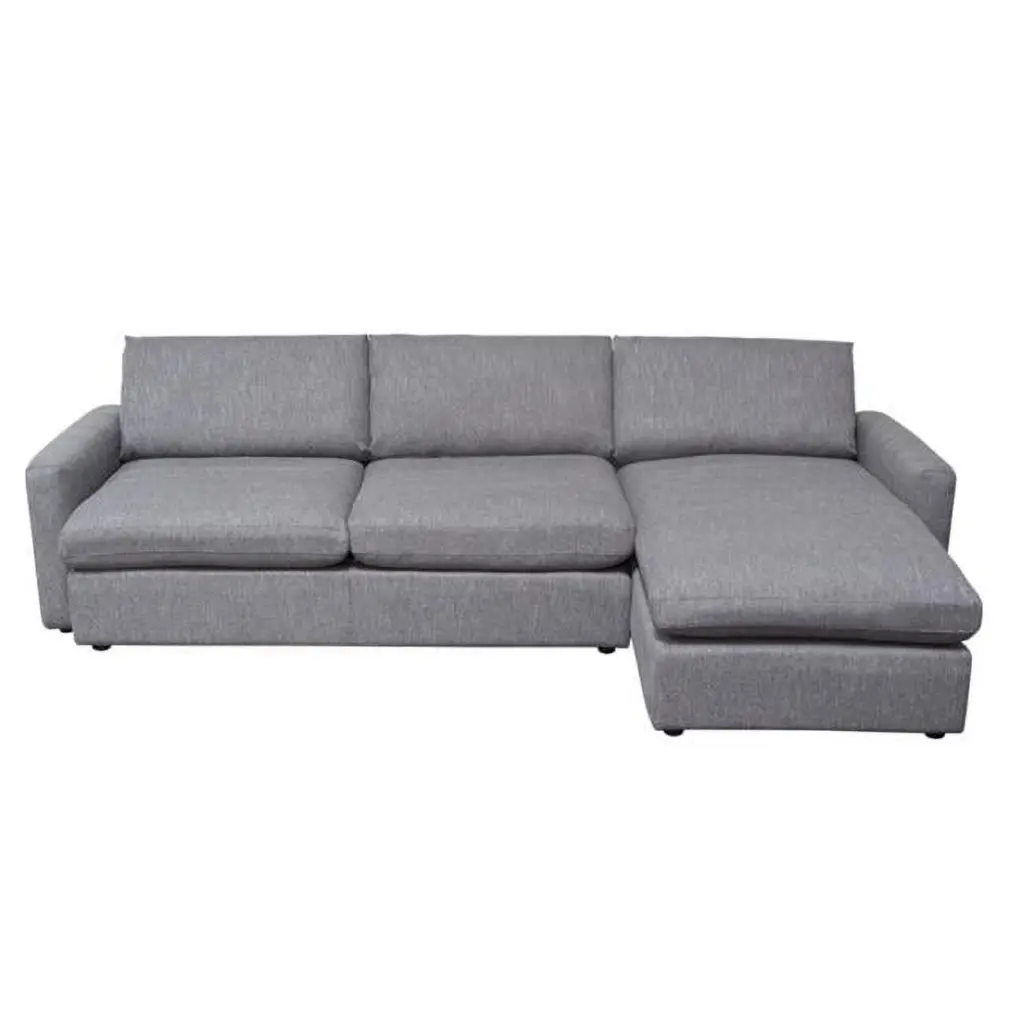 Arcadia 2PC Reversible Chaise Sectional Feather Down Seating Grey Fabric Diamond Sofa