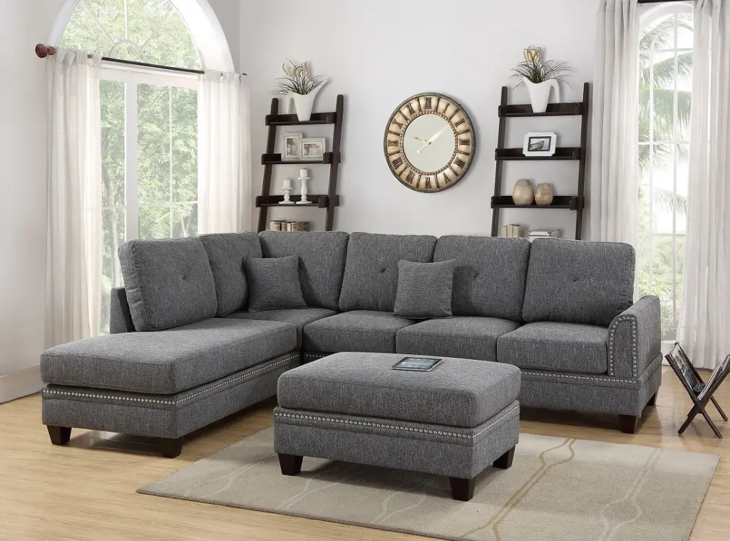 2-pc Ash Black Modern Sectional Reversible Chaise Sofa Pillows Living Room Esofastore